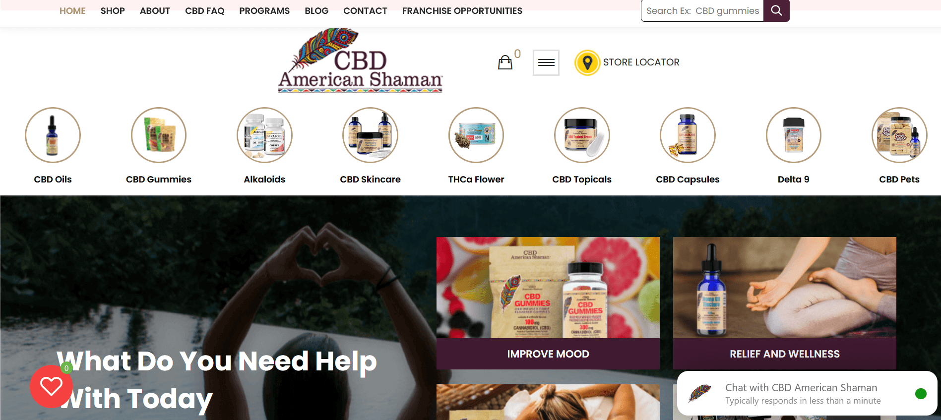 CBD American Shaman e-commerce homepage